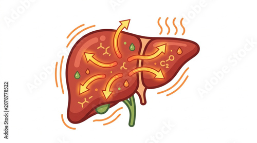 фотографія Human liver illustration with arrows showing detoxification process