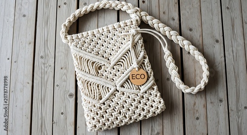 Handmade Macrame Crossbody Bag with Wooden Handle for Casual Style.