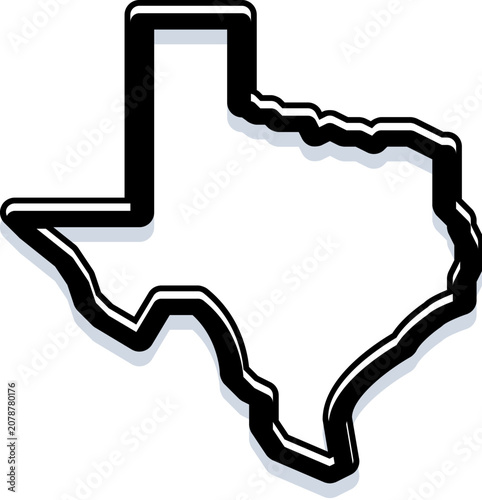 фотографія Texas map outline featuring a bold black border and a subtle drop shadow, creati