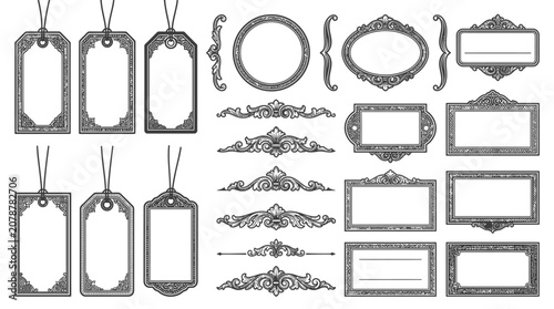 Vintage ornate metal label frames.