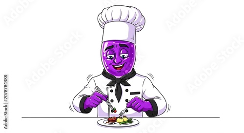 Purple octopus character with light bulb brain.