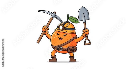 Cartoon miner with pickaxe and lantern.