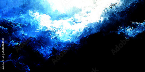 Slika na platnu Deep atmospheric abstract blue nebula with luminous ethereal energy, dramatic co
