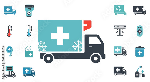 Foto Medical emergency response vehicle icon set.