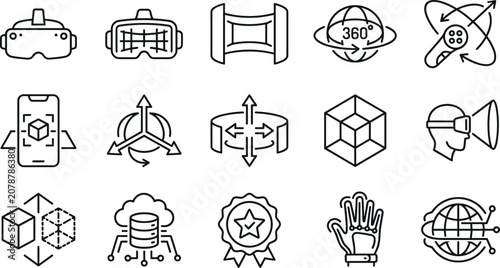 Cuadro en lienzo Virtual reality simulation and augmented reality technology thin line icons