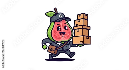Cartoon monster character holding boxes illustration.
