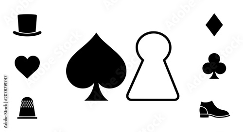 Tableau sur toile Alice in Wonderland Icons: Top Hat, Spade, Keyhole, Heart, Thimble, Shoe, Diamon