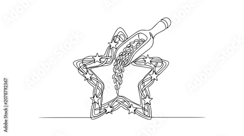 Foto Continuous Line Art of Star with Grains and Scoop, Minimalist Design