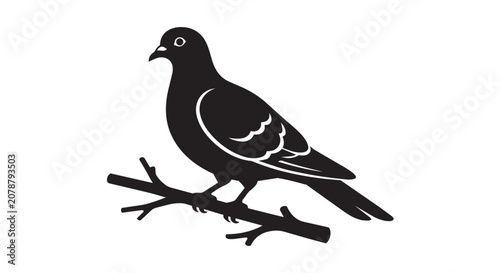 Dove Bird Perched On Tree Branch Silhouette Vector Icon