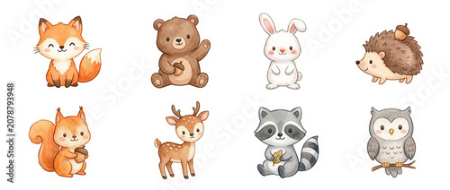 Cute animals in fun poses isolated on clear background for creative projects and children's content
