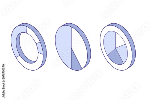 Pie charts set. Isometric vector illustration. Perfect for business presentation, analytics poster, or data visualization banner