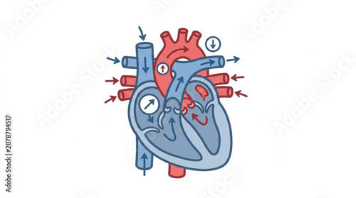 Diagram of a human heart showing blood flow and chambers.