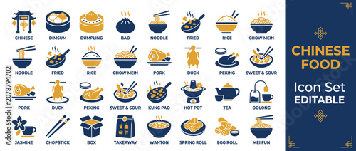 Foto Chinese cuisine icons featuring dumplings noodles and traditional tea