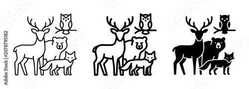 Canvas Print Forest Animals Icon Set Outline Silhouette, for Nature and Wildlife Concepts