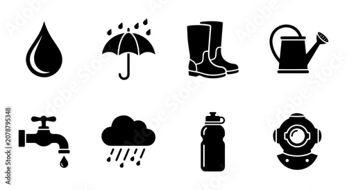 Foto Water and Weather Icons, Silhouette, for Nature and Outdoor Themes