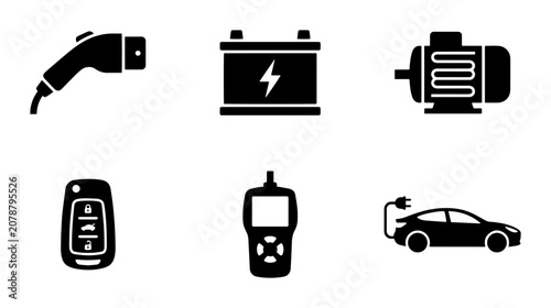 Electric Vehicle Icons Set Silhouette, for Automotive Industry and Technology Concepts