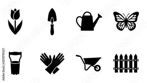 8 Gardening Silhouette Icons for Outdoor Activities and Horticulture
