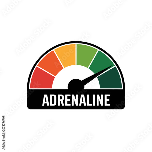 Adrenaline gauge icon with color coded levels for high energy performance tracking
