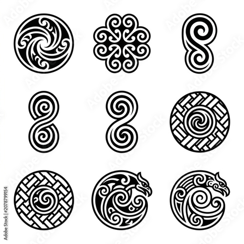 Collection of Celtic Knotwork and Spiral Designs.