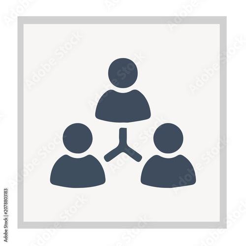 Simple gray network icon showing three connected people figures for team and communication business concepts
