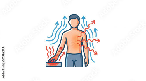 Obraz na plátně Man with sunburned skin and heat waves illustration.