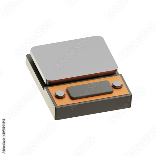 Compact digital kitchen scale with a flat weighing platform, two round buttons, and a rectangular display panel in a simple design.