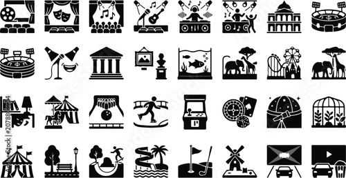 Canvastavla Entertainment leisure and culture venue icons in minimalist style