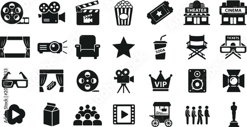 Foto Cinema and movie theater icon set for film industry design