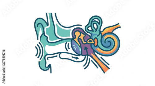 Tableau sur toile Detailed illustration of the human ear anatomy and sound waves.