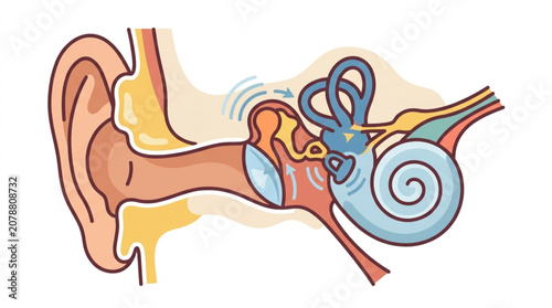 Photos Anatomical illustration of the human ear and its internal structures