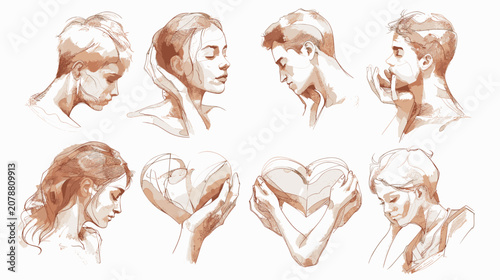 Tableau sur toile Monochromatic Pixelated Portraits of Diverse Individuals Expressing Thoughtfulne
