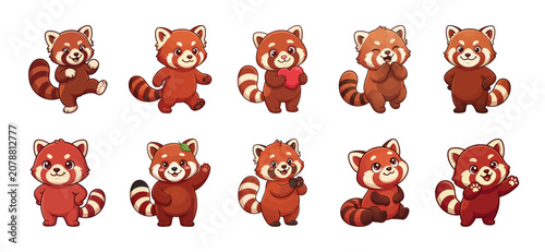 Canvas Print Kawaii Red Panda Character Sticker Set