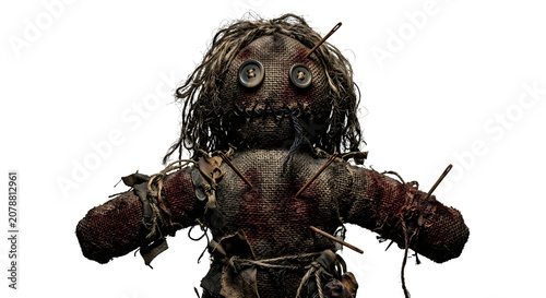 Tableau sur toile Creepy voodoo doll with pins in dark