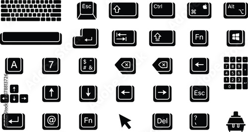 Foto Computer keyboard button icons and functional symbols set