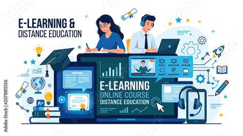Photos E-Learning & Distance Education: Online Courses and Digital Learning Concepts
