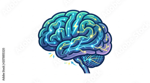 Foto Human Brain with Glowing Neural Network Connections.