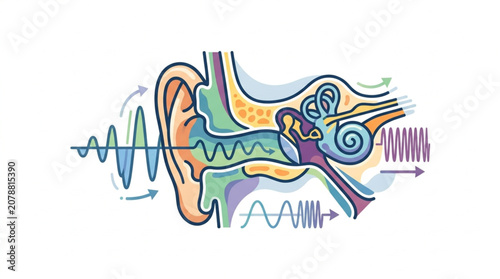 Fotografi Diagram of the human ear showing sound waves entering and being processed