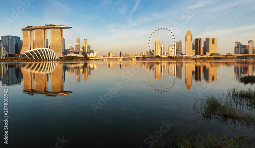 Singapore at sunrise, panorama skyline with Marina bay