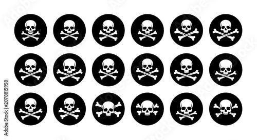 Konstfotografi Jolly Roger skulls, pirate symbols, black icons, white illustrations, danger sig