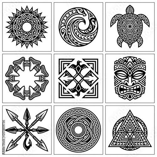 Cuadro en lienzo Collection of tribal art symbols and patterns.