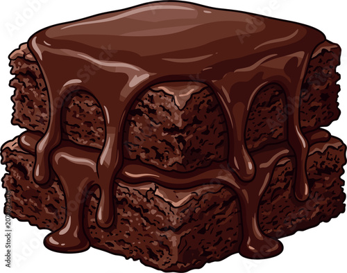 Foto Delicious stacked chocolate brownie cake pieces with rich glossy fudge syrup dri