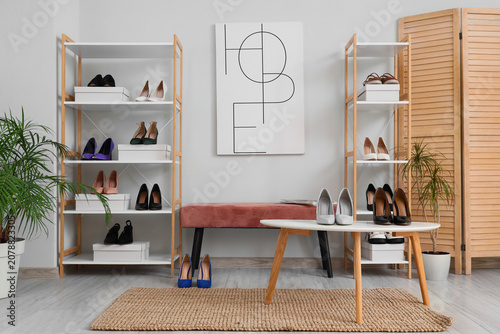 Interior of shoe store with...