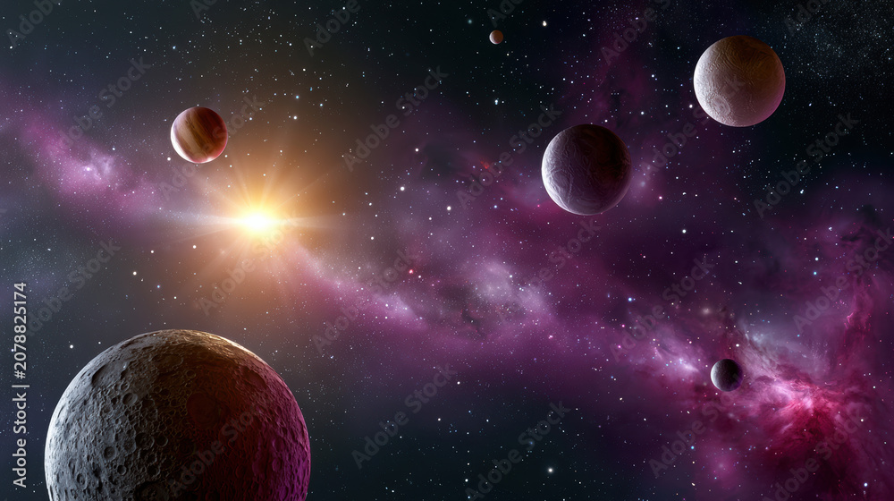 Fototapeta premium Planets orbit sun space cosmic galaxy nebula astronomy solar system vibrant science universe celestial star