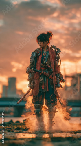 Naklejka 戦国時代の剣士をイメージした武士、刀を持つ侍のシネマティックポートフォリオ