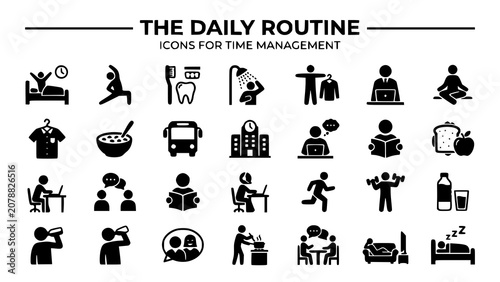 Obraz na płótnie Daily routine and time management icons for home work and leisure activities wit