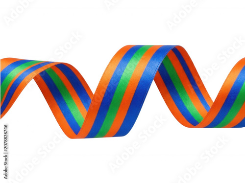 Wavy silk ribbon with indian flag color stripes isolated on white