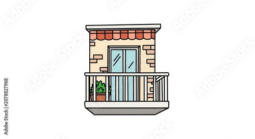 Apartment Balcony with Railing and Plants.