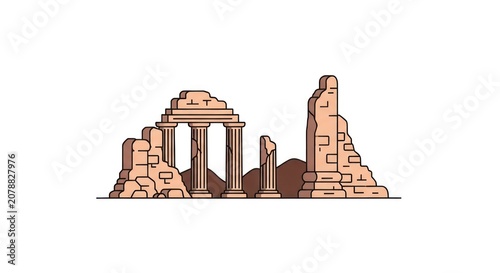 Ancient Ruins with Stone Archway Standing.