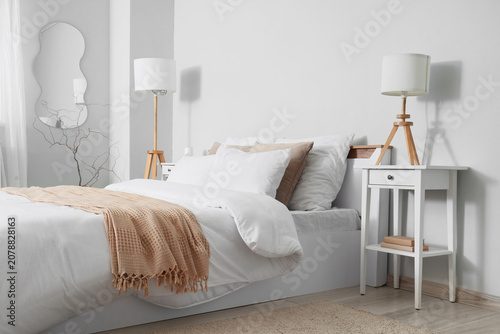 Interior of hotel room with...