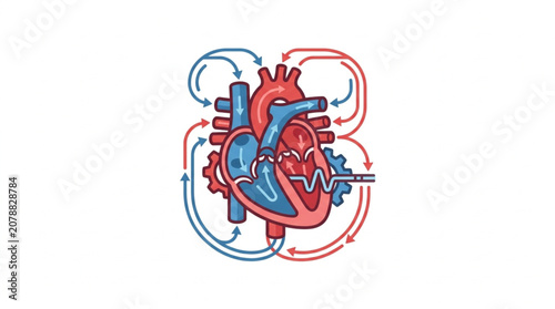 Photos Anatomical illustration of a human heart with circulatory system diagram